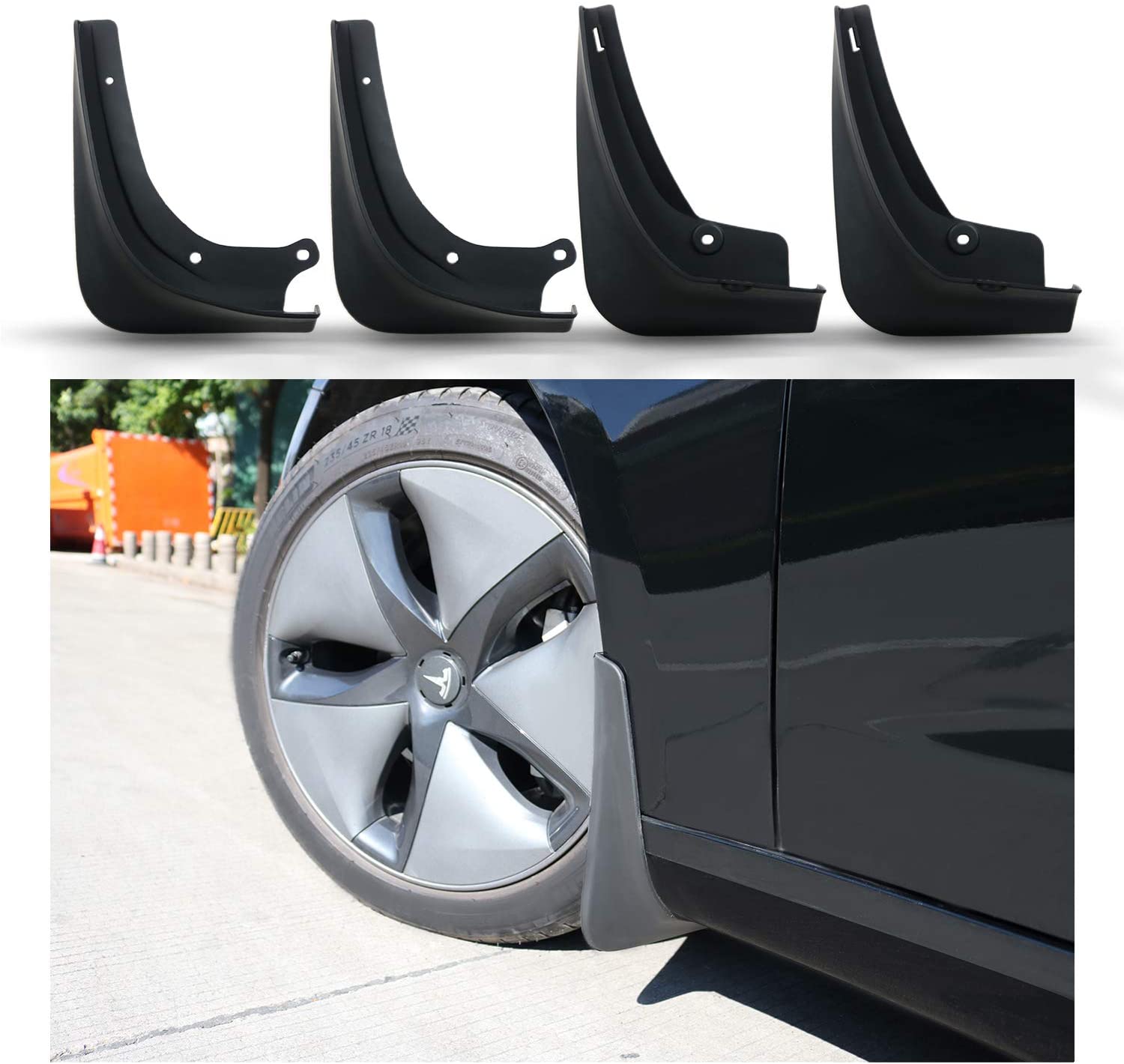 Tesla Model 3 Mud Flaps, No-Hole, ABS, 4-Piece Set, 2017-2021