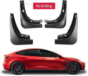 Tesla Model 3 Mud Flaps, No-Hole, ABS, 4-Piece Set, 2017-2021