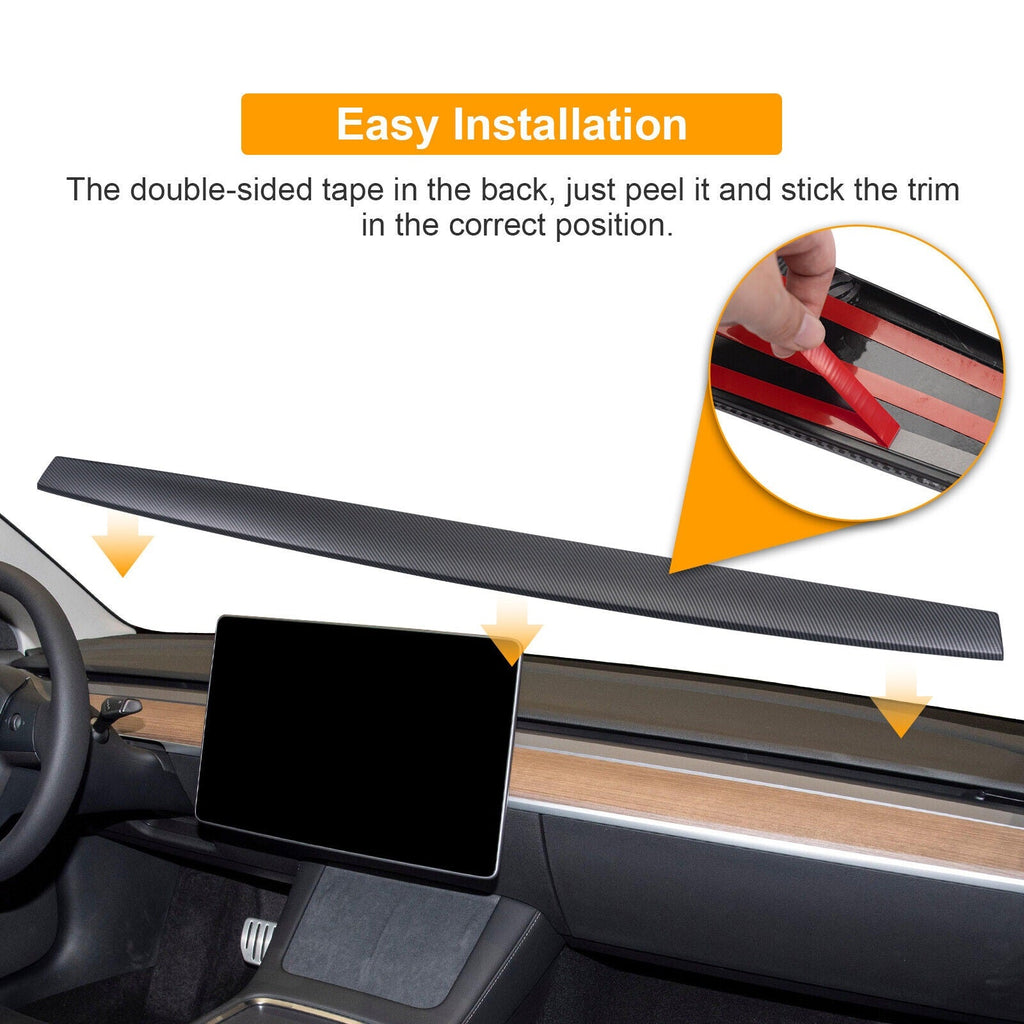 Tesla Model 3, Y Dashboard Cap Cover, One-Piece, ABS, Matte Carbon Fiber, 2021-2024