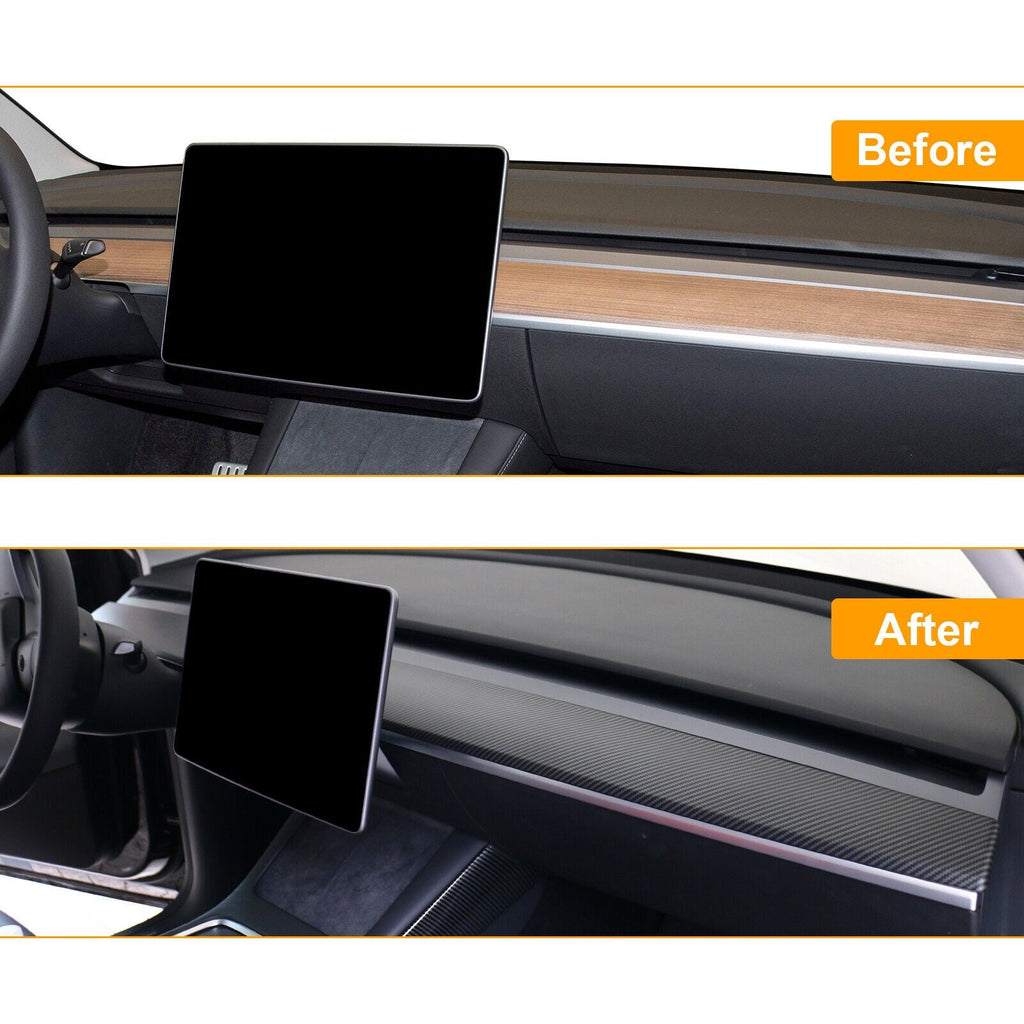 Tesla Model 3, Y Dashboard Cap Cover, One-Piece, ABS, Matte Carbon Fiber, 2021-2024