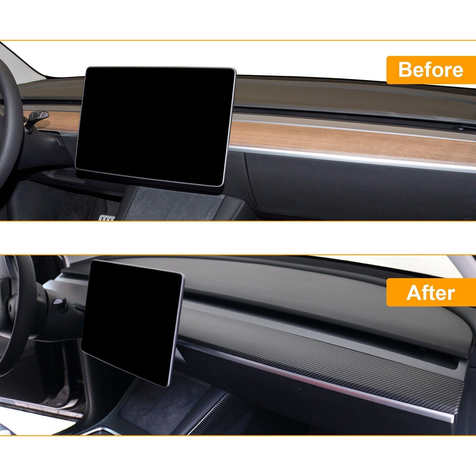 Tesla Model 3, Y Dashboard Cap Cover, One-Piece, ABS, Matte Carbon Fiber, 2021-2024