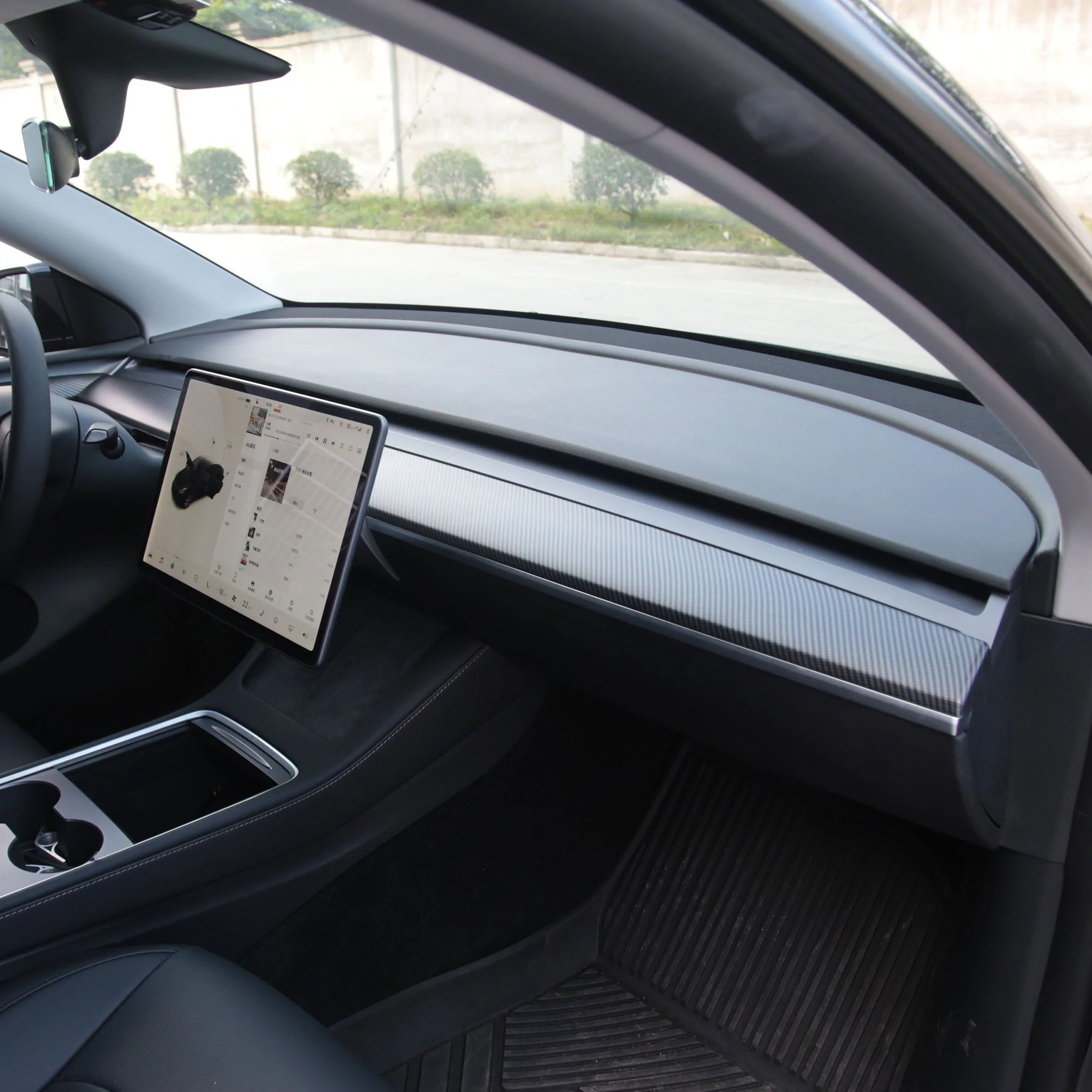 Tesla Model 3, Y Dashboard Cap Cover, One-Piece, ABS, Matte Carbon Fiber, 2021-2024