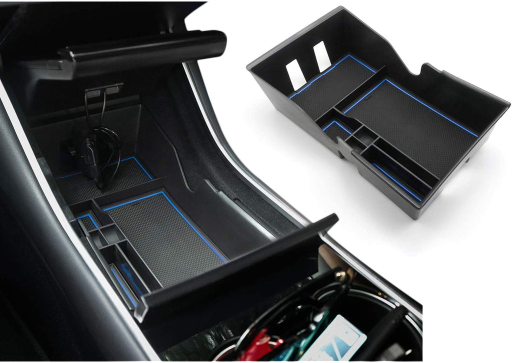 Tesla Model 3, Y, Center Console Organizer Storage Box W/ Rubber Mats, 2017-2020