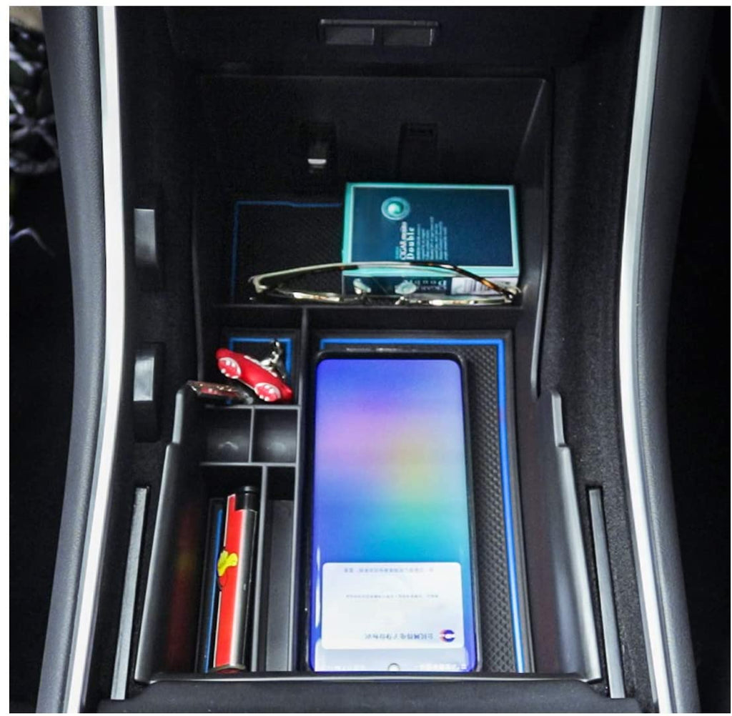 Tesla Model 3, Y, Center Console Organizer Storage Box W/ Rubber Mats, 2017-2020