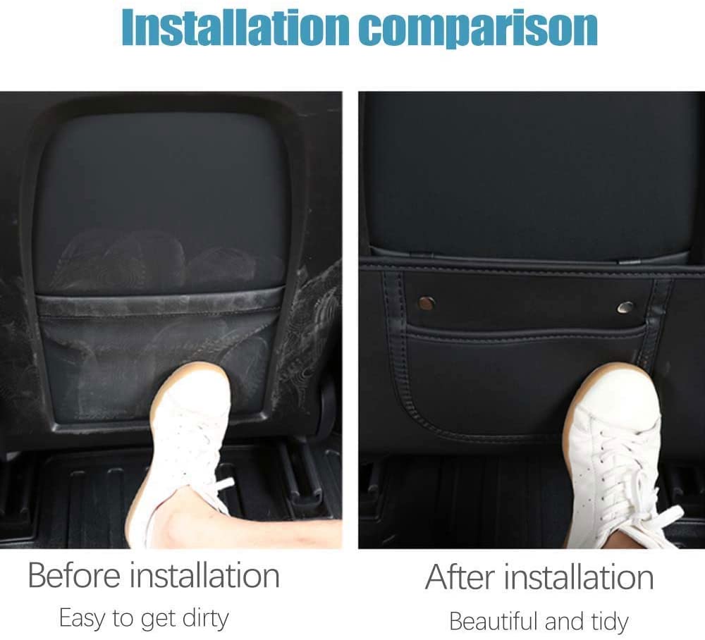 Tesla Model 3, Y Seat Back Protector Kick Pads, Vegan Leather, Black