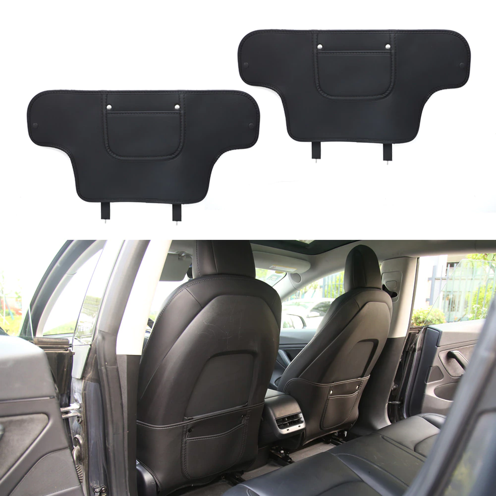 Tesla Model 3, Y Seat Back Protector Kick Pads, Vegan Leather, Black