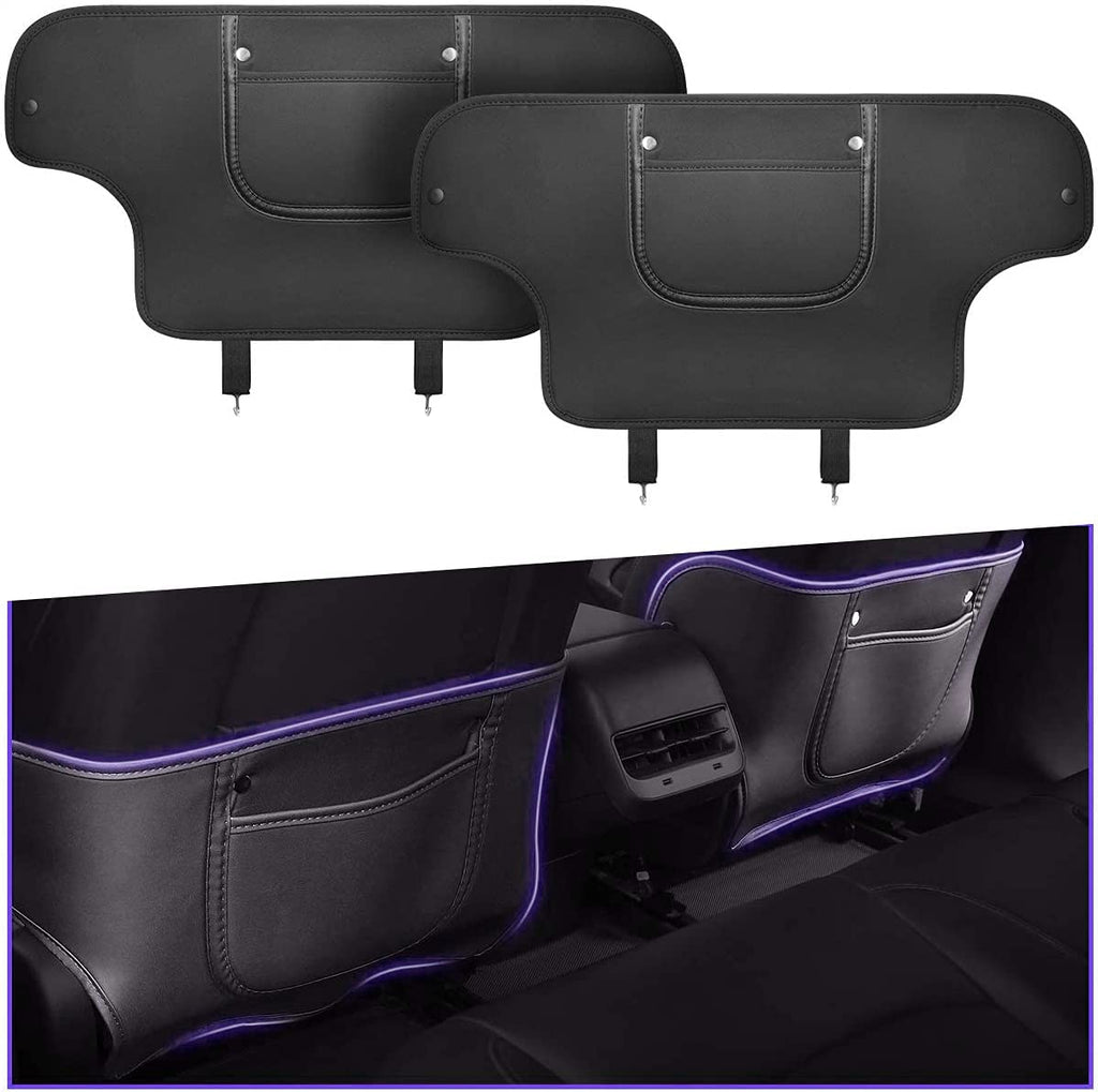 Tesla Model 3, Y Seat Back Protector Kick Pads, Vegan Leather, Black