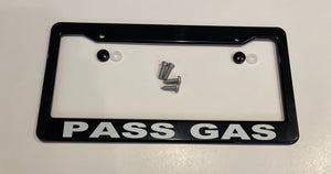 Tesla Model S, 3, X, Y Black ABS License Plate Frame with lettering "PASS GAS"