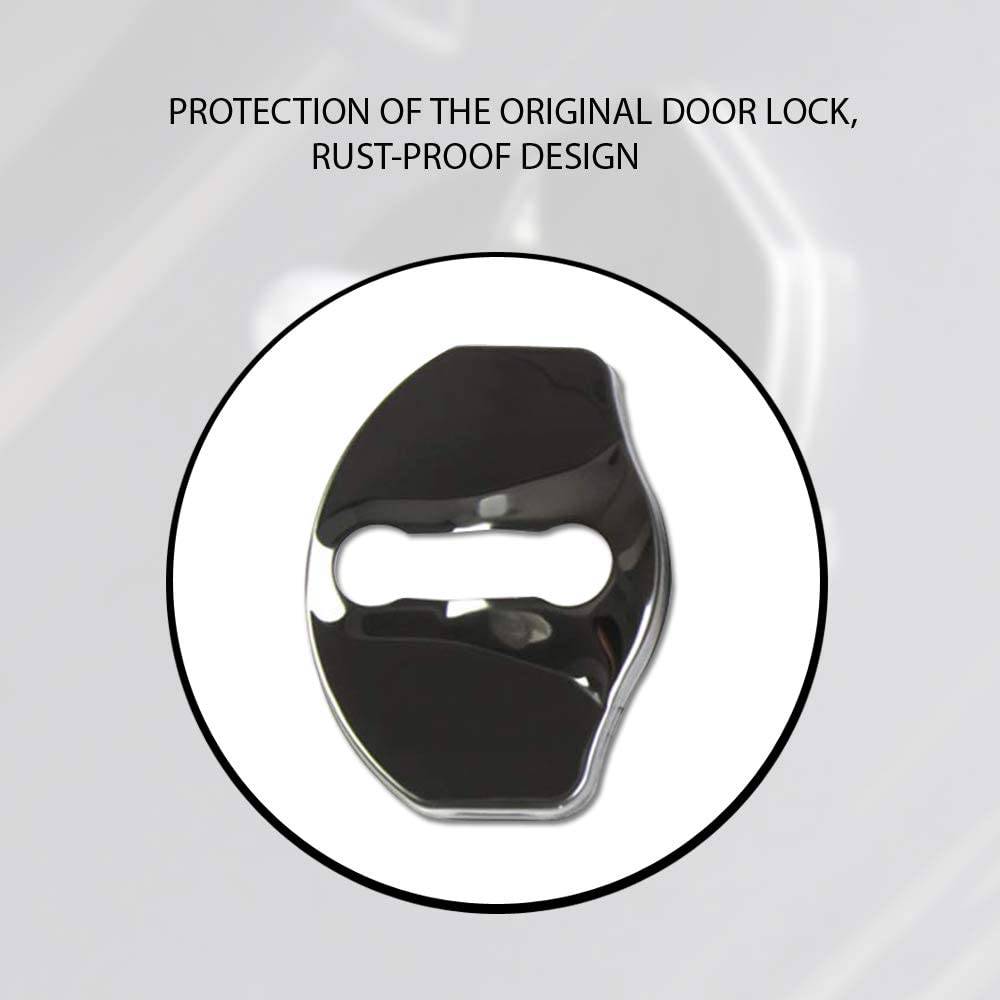 Tesla Model 3, Y, X Door Latch Covers, Piano Black Stainless Steel, 4pc Set