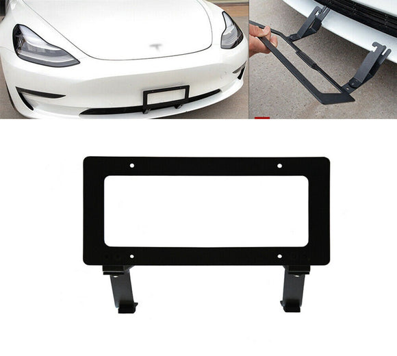 Tesla Model Y/3 License Plate Frame & No-Drill Front Mount – Aluminum Anti-Theft Holder (Black)