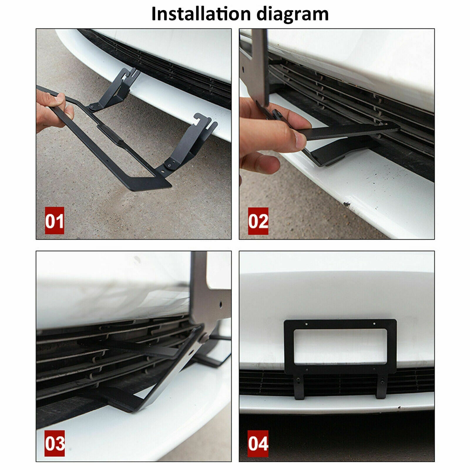 Tesla Model Y Front License Plate No-Hole Mounting Holder & Bracket Kit, 2020-2024