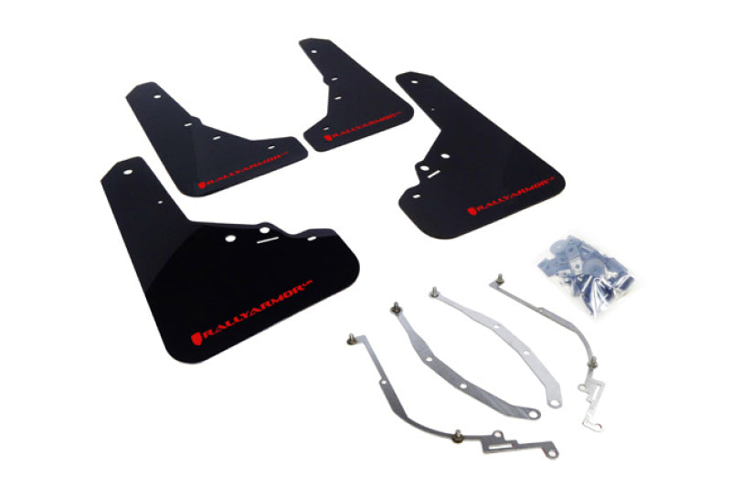 Fiat 500E Mud Flap Set, Rally Armor, Black W/ Red Logo, 2012-2019