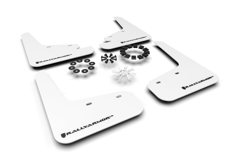 Tesla Model Y Mud Flap Set, Rally Armor White With Black Logo, 2020-2024