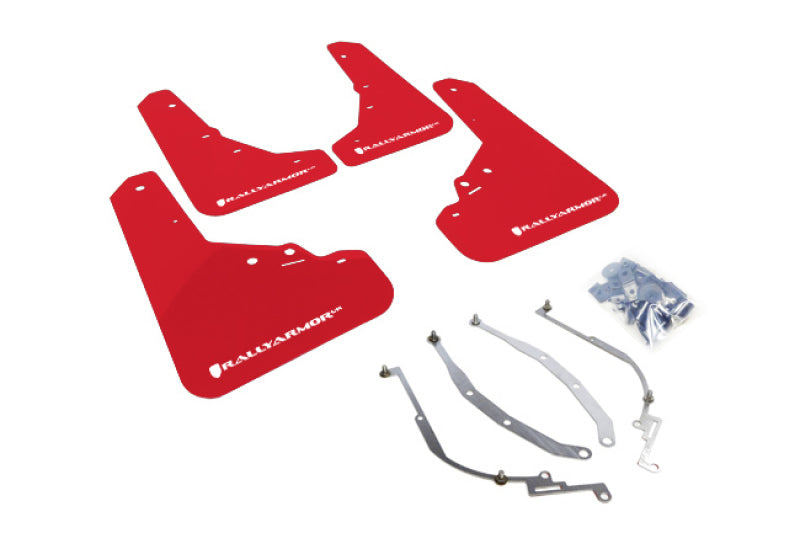 Fiat 500E Mud Flap Set, Rally Armor, Red W/ White Logo, 2012-2019
