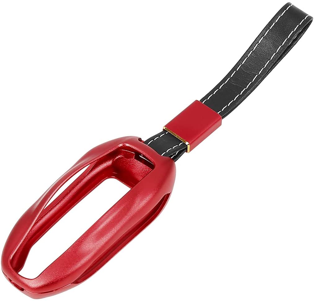 Tesla Model S, 3, Y, Aluminum Key Fob Cover with Key Chain, Red