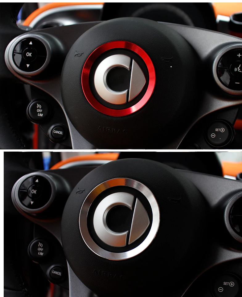 Smart Car Fortwo, Forfour Steering Wheel Emblem Trim Ring, Stainless Steel, 2015-2019