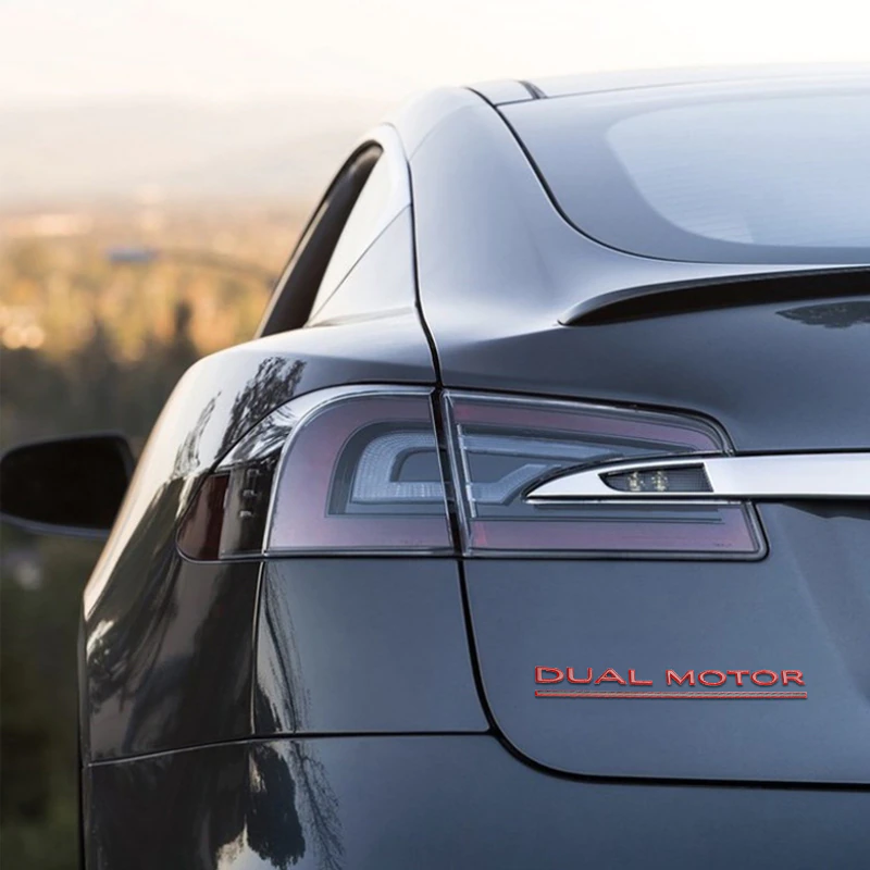 Tesla Model S, 3, X, Y, Red Dual Motor Emblem, 3D Epoxy Sticker Rear Trunk Emblem