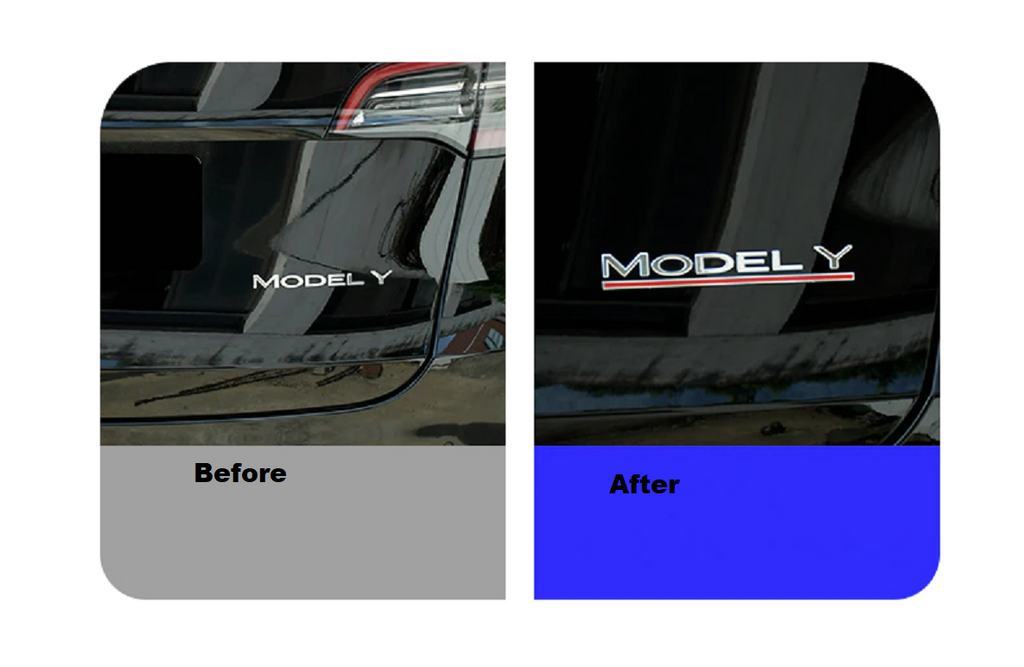 Tesla Model S, 3, X, Y Tailgate Rear Trunk Emblem Red Line Badge, ABS, Red / Chrome