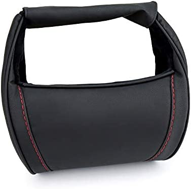 Tesla Model S, 3, X, Y Headrest Neck Pillow, Adjustable, Black Leather with Red Stitching
