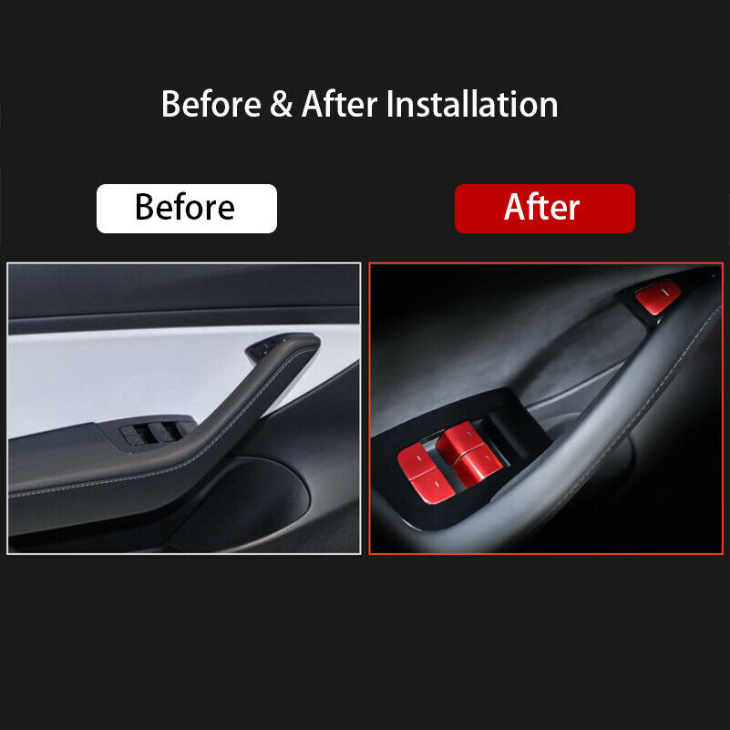 Tesla Model 3, Y Window Lift Switch Button, Door Open, Cover Kit, Red Aluminum