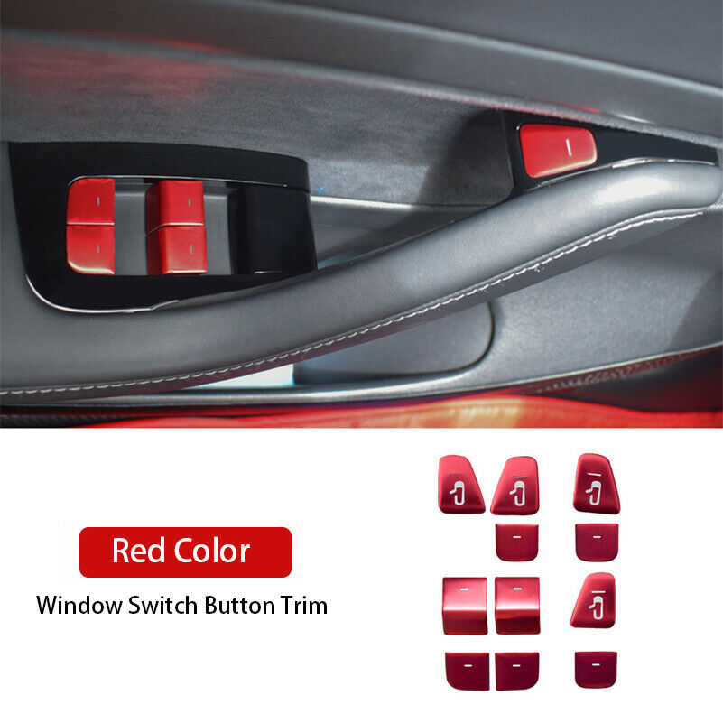Tesla Model 3, Y Window Lift Switch Button, Door Open, Cover Kit, Red Aluminum