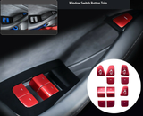 Tesla Model 3, Y Window Lift Switch Button, Door Open, Cover Kit, Red Aluminum