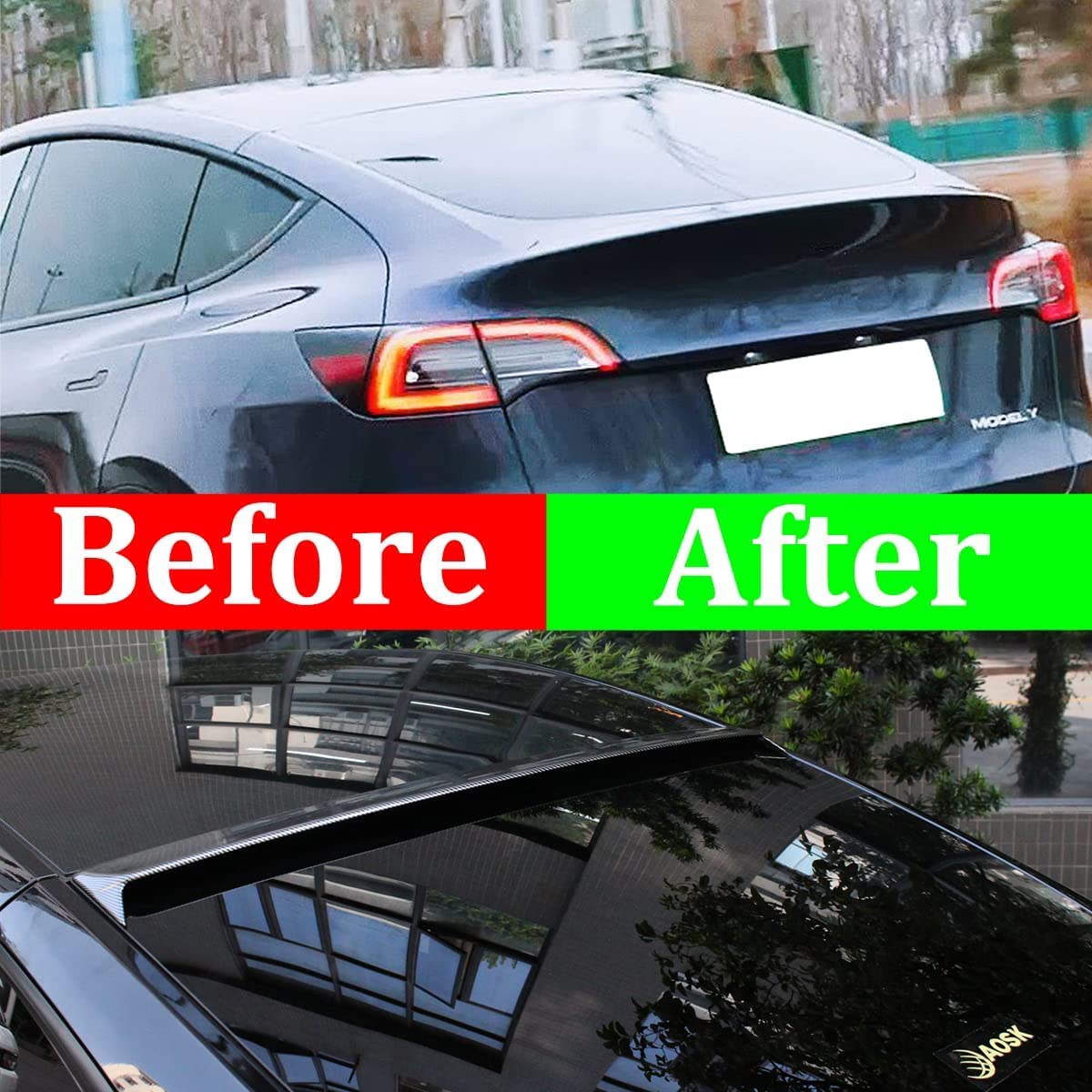 Tesla Model Y Rear Roof Spoiler, Wing, ABS Black Carbon Fiber, 2020-2022