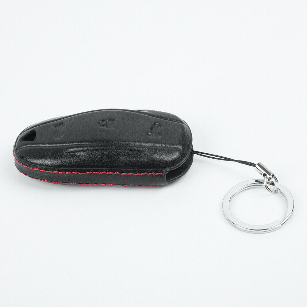 Tesla Model S, 3, Y, Black Leather Remote Key Fob Case Holder