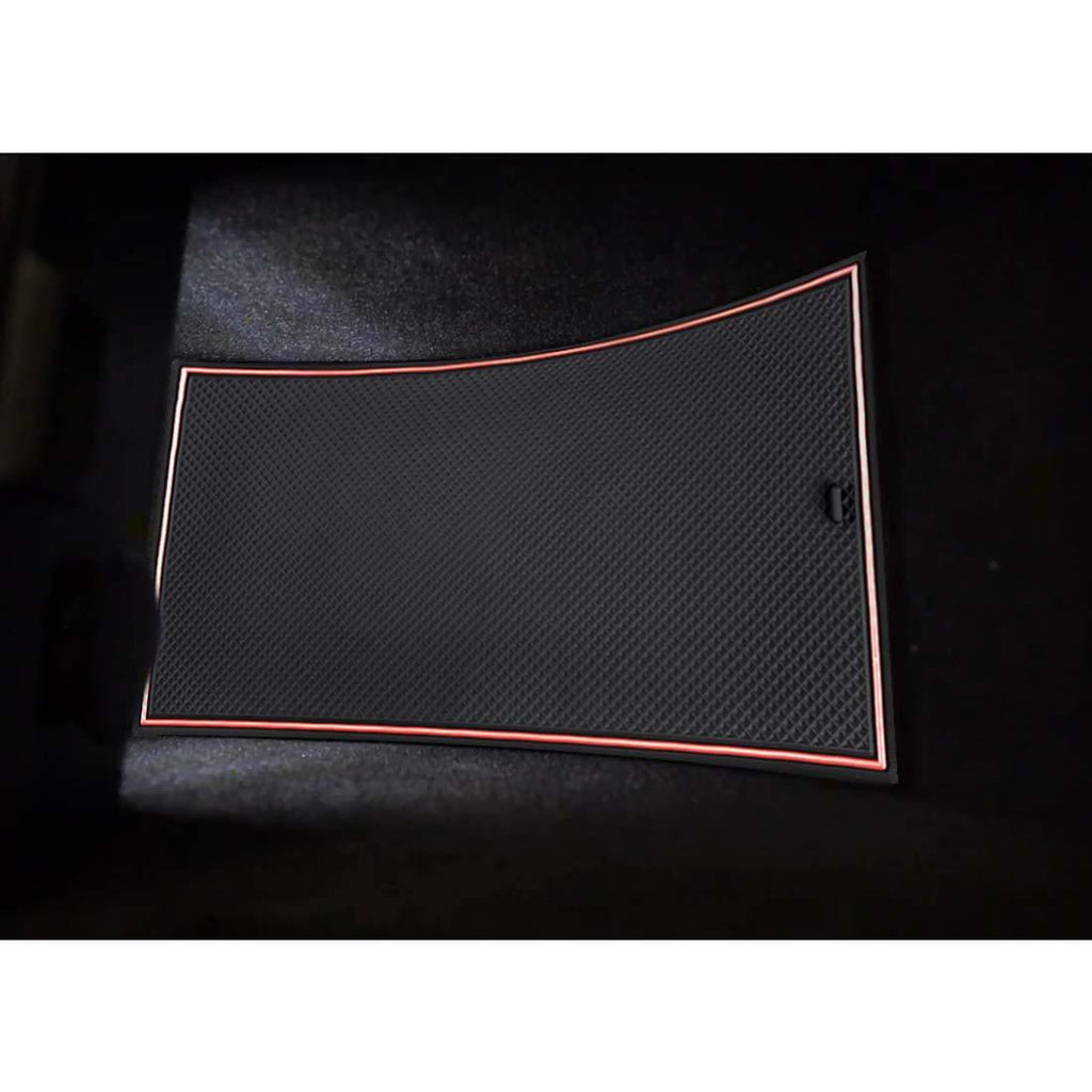 Tesla Model 3 Cup Holder & Center Console Mat Liner Set, 7-Piece, Black / Red, 2017-2020