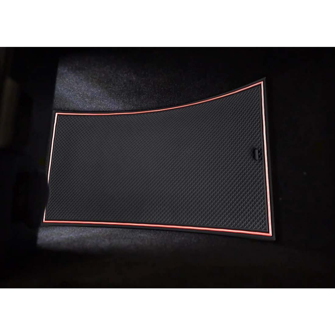 Tesla Model 3 Cup Holder & Center Console Mat Liner Set, 7-Piece, Black / Red, 2017-2020