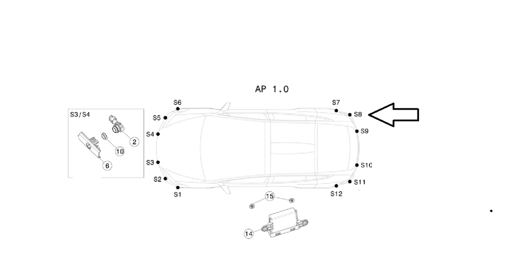 Tesla Model S Rear Bumper Park Assist Sensor Retainer, Rear Right S8, 2021-2024