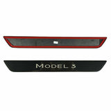Tesla Model 3 Door Scuff Plate Protectors, Black Stainless-Steel Carbon Fiber with Logo, 2017-2023