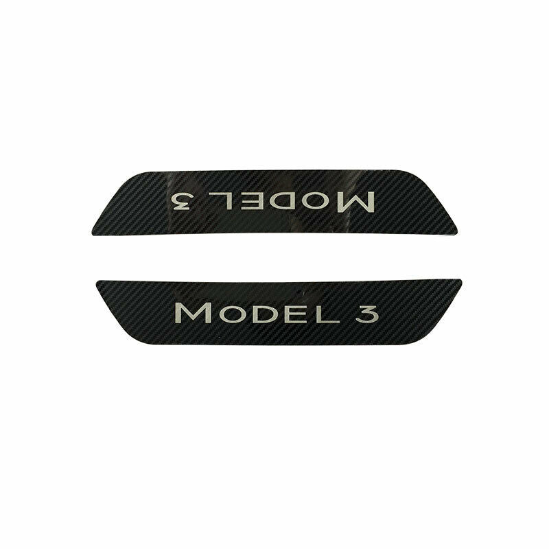 Tesla Model 3 Door Scuff Plate Protectors, Black Stainless-Steel Carbon Fiber with Logo, 2017-2023
