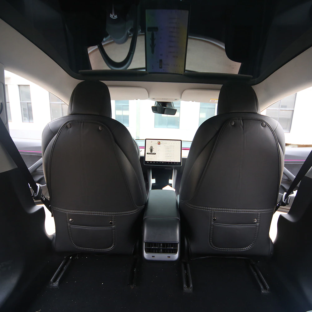Tesla Model 3, Y Seat Back Protectors, Full Coverage, Vegan Leather, Black