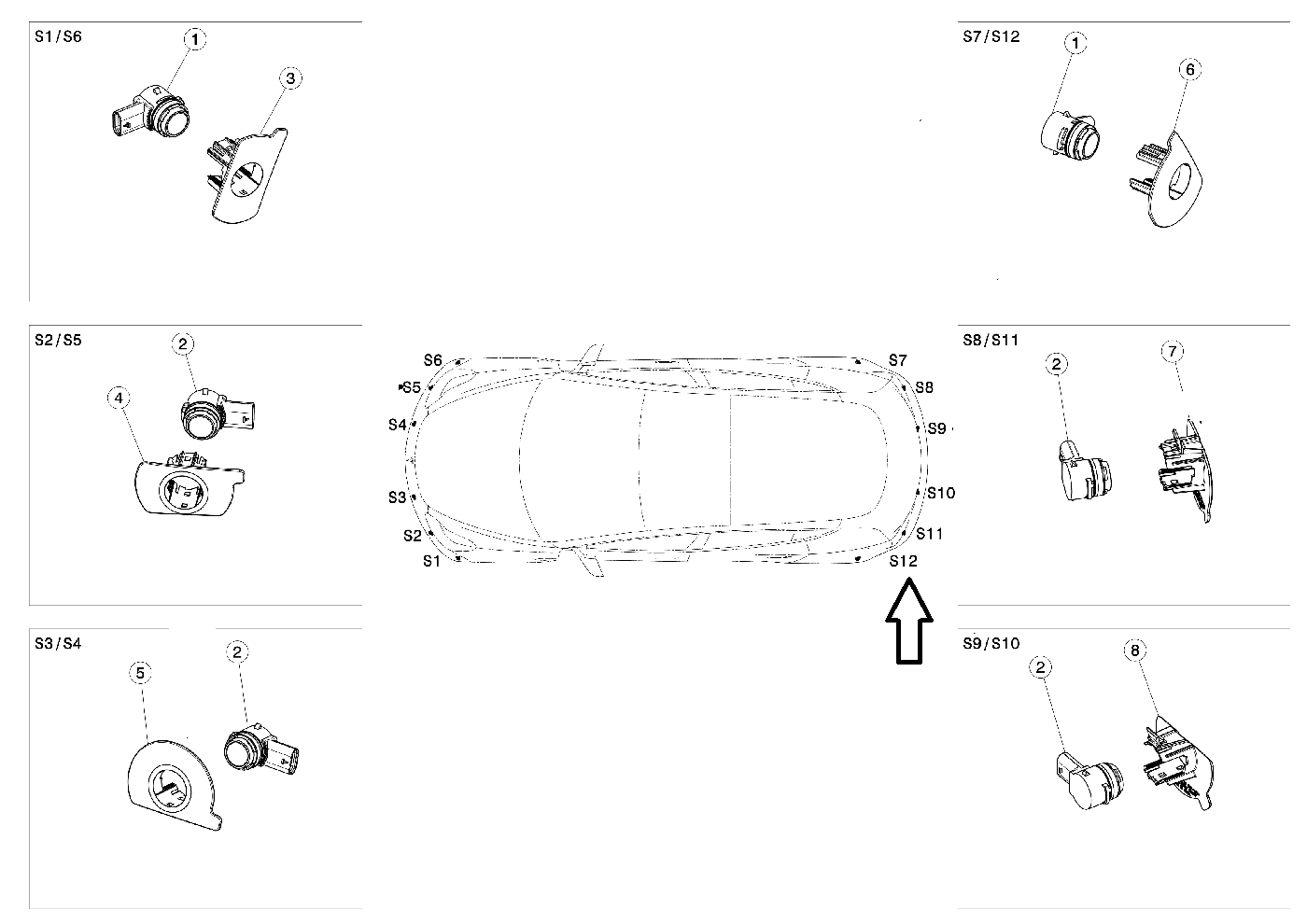Tesla Model 3 Rear Bumper Park Assist Sensor Retainer, Rear Left S12, 2017-2022