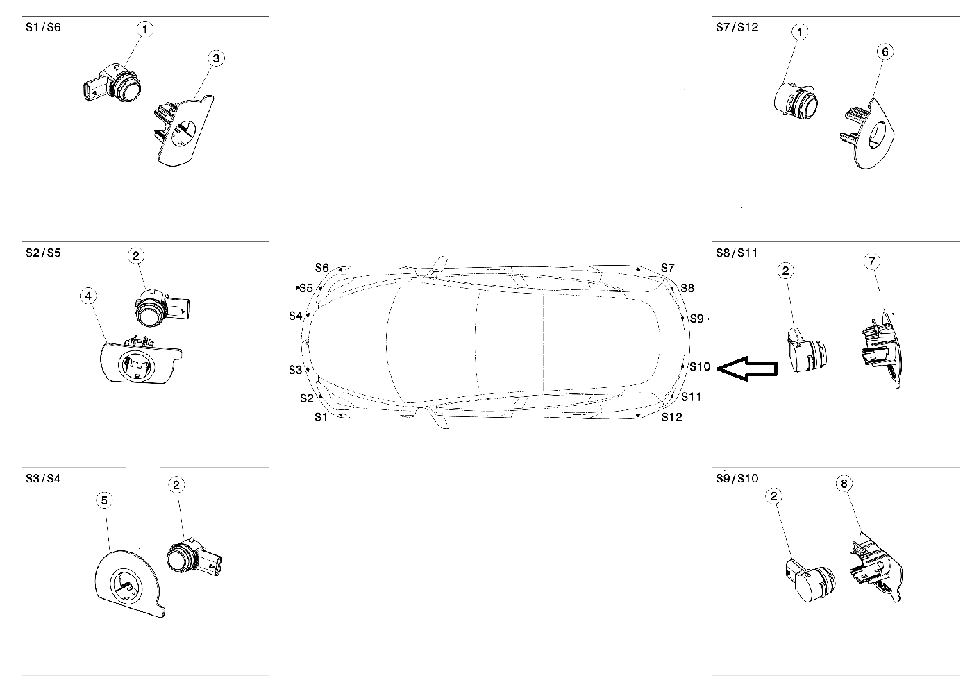 Tesla Model 3 Rear Bumper Park Assist Sensor Retainer, Rear Left S10, 2017-2022