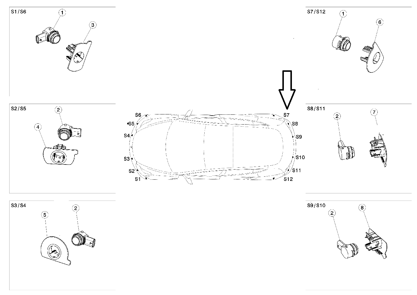 Tesla Model 3 Rear Bumper Park Assist Sensor Retainer, Rear Right S7, 2017-2022