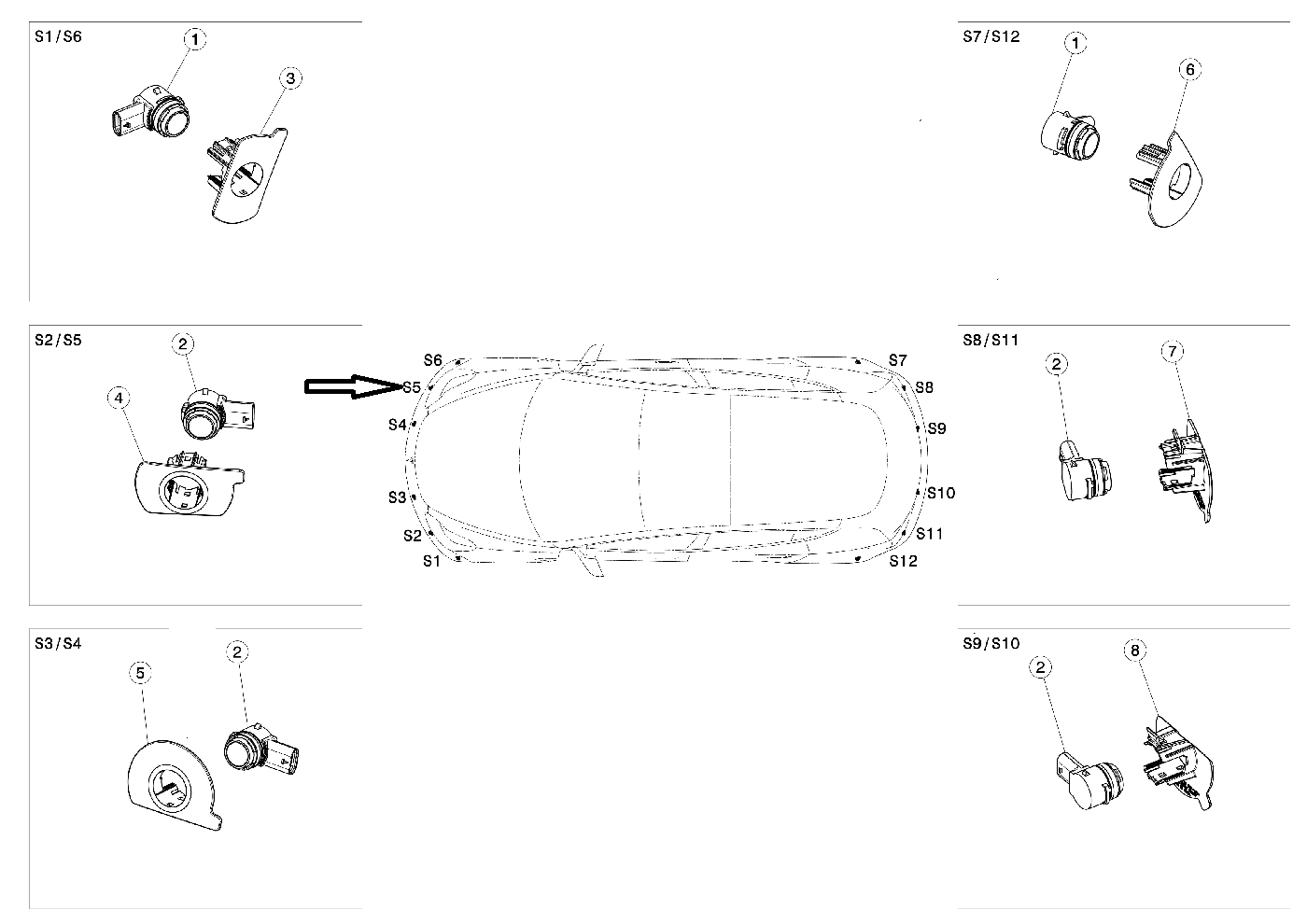 Tesla Model 3 Front Bumper Park Assist Sensor Retainer, Front Right S5, 2017-2022