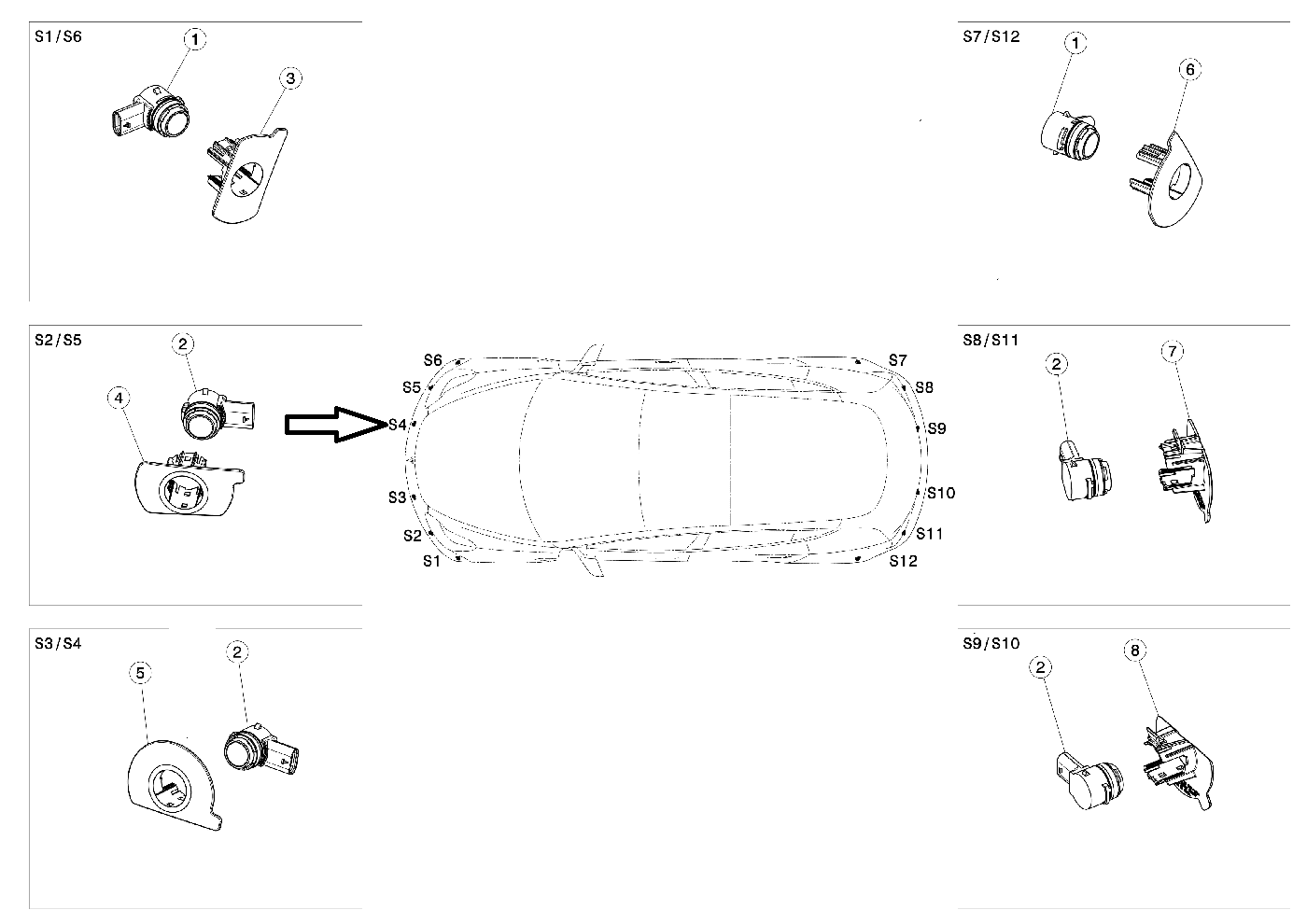 Tesla Model Y Front Bumper Park Assist Sensor Retainer, Front Right S4, 2020-2022
