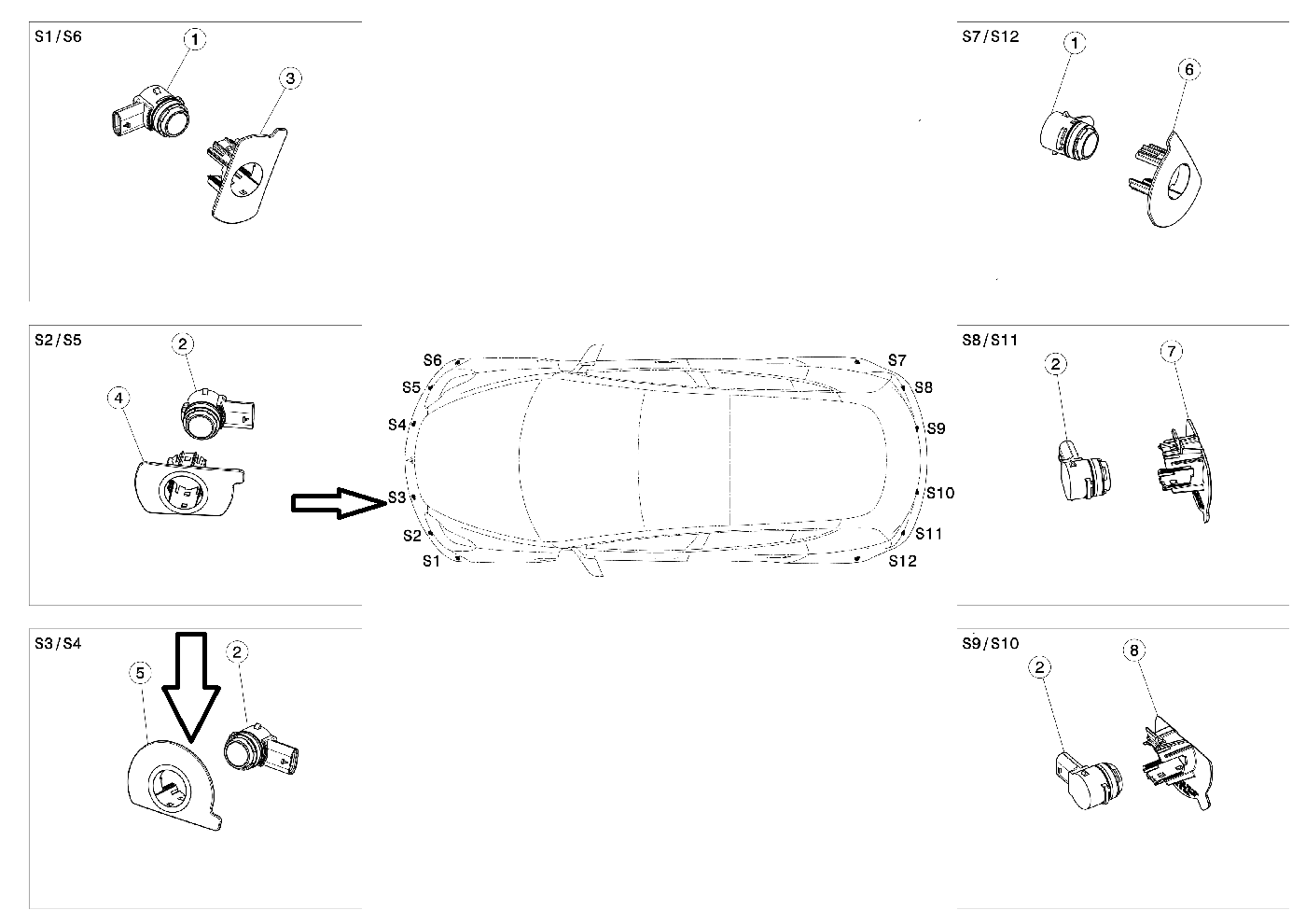 Tesla Model Y Front Bumper Park Assist Sensor Retainer, Front Left S3, 2020-2022