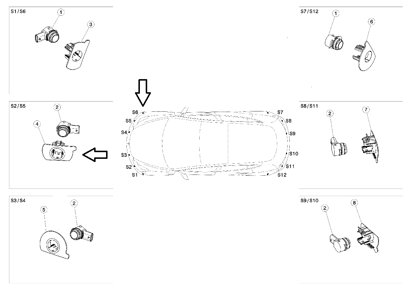 Tesla Model 3 Front Bumper Park Assist Sensor Retainer, Front Right S6, 2017-2022