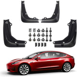 Tesla Model S Mud Flaps, No Drill, Premium Front & Rear Set, 4-Pc, Matte Carbon Fiber, 2017-2020