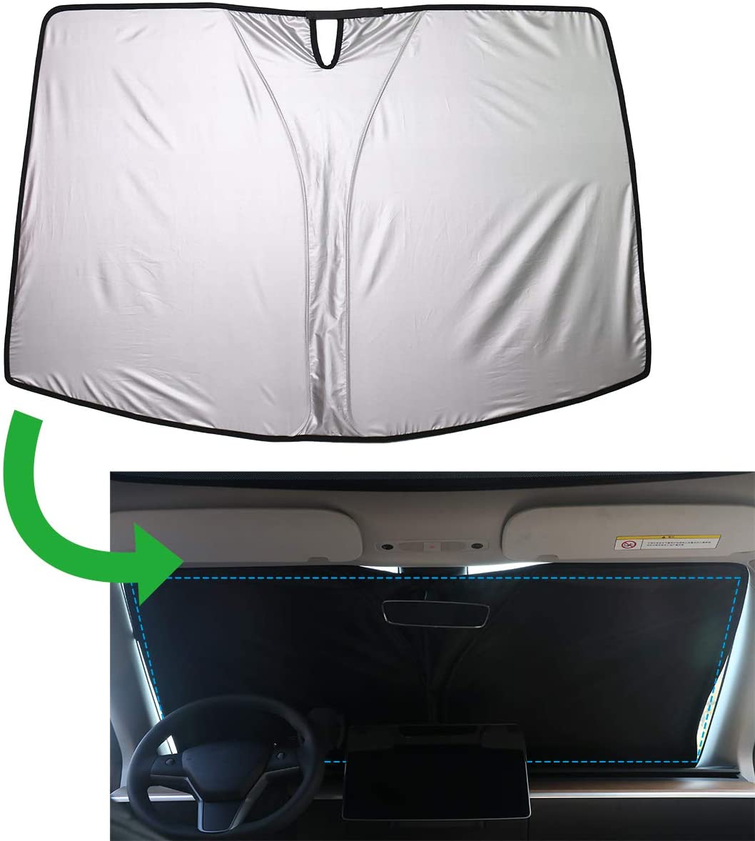 Tesla Model Y Windshield Sunshade Foldable Sun Protector With Carry Pouch, 2020-2022