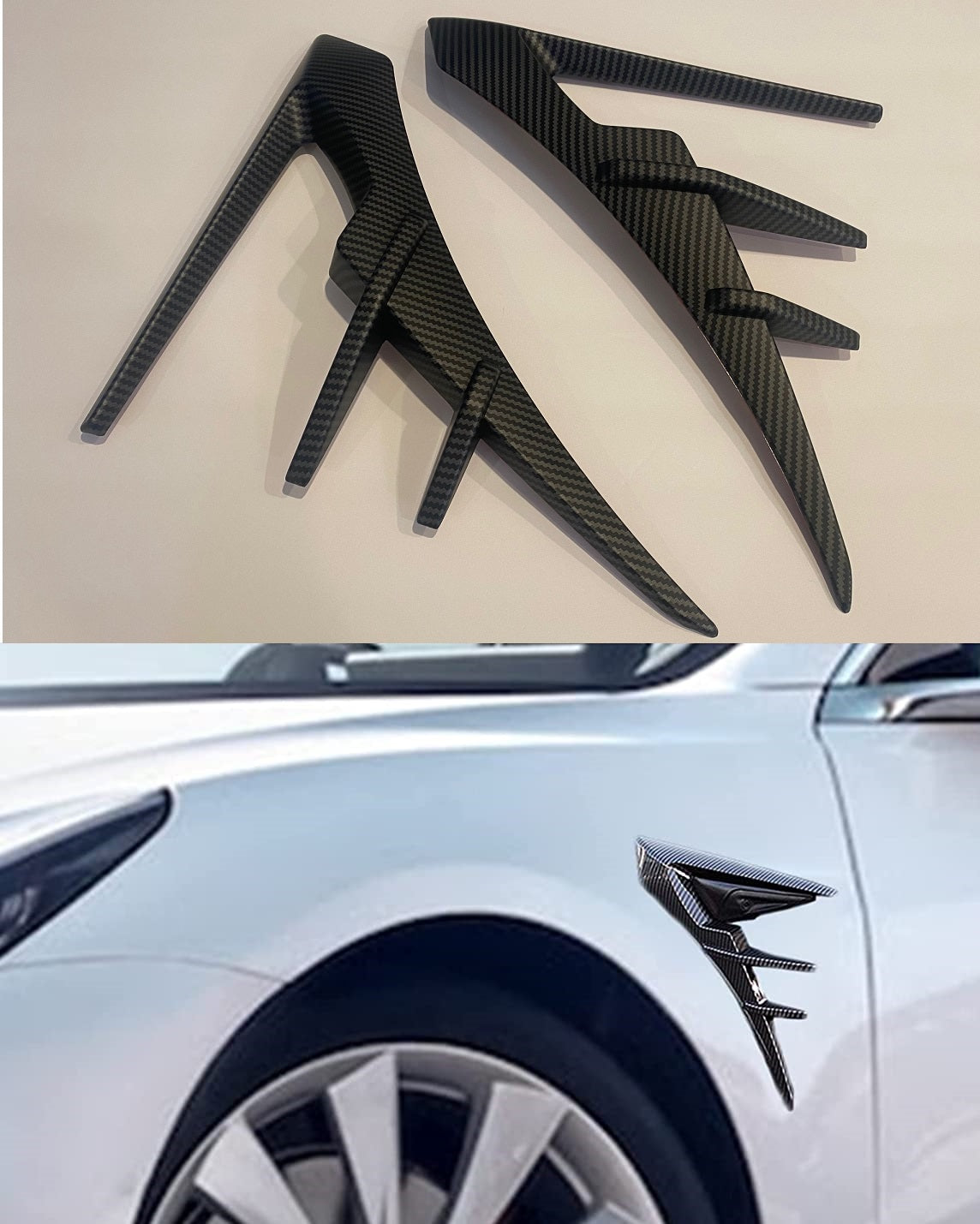 Tesla Model 3, Y Side Camera Vent Trim, Matte Carbon Fiber ABS, 2017-2021
