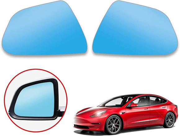 Tesla Model 3 Side Mirror Blue Glass Lens, Anti-Glare Panoramic Blue Glass, Heat Defogging, 2017-22