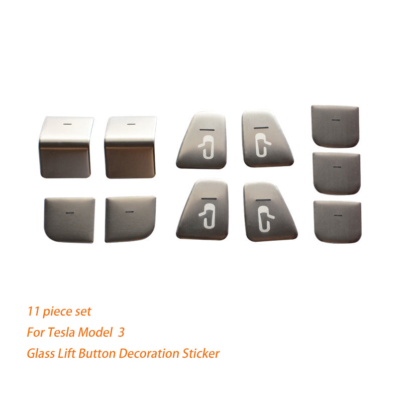 Tesla Model 3, Y Window Lift Switch Button, Door Open, Cover Kit, Silver Aluminum