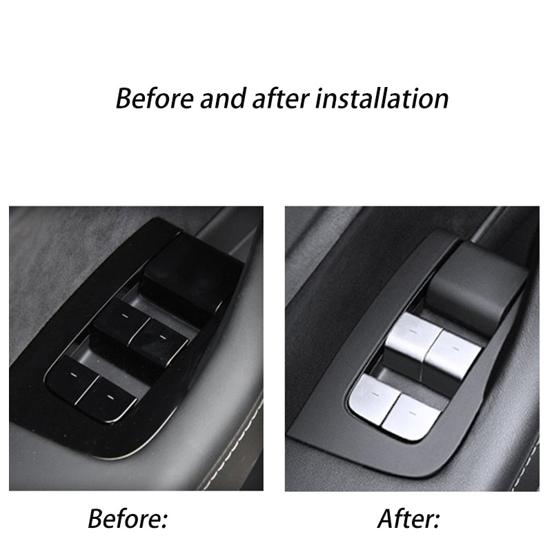 Tesla Model 3, Y Window Lift Switch Button, Door Open, Cover Kit, Silver Aluminum