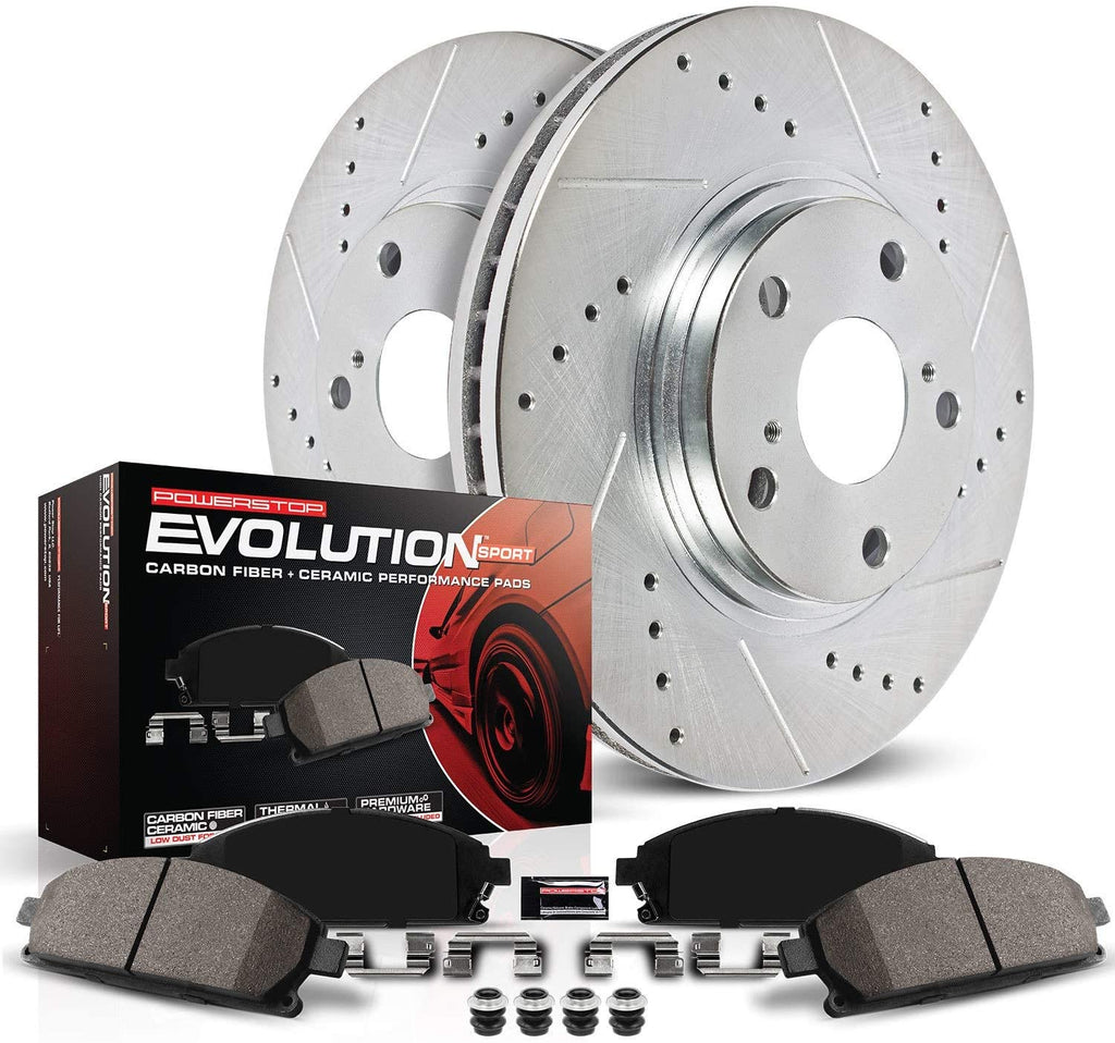 Chevy Bolt EV Power Stop Front Z23 Evolution Sport Brake Kit, Drilled & Slotted, 2017-2021