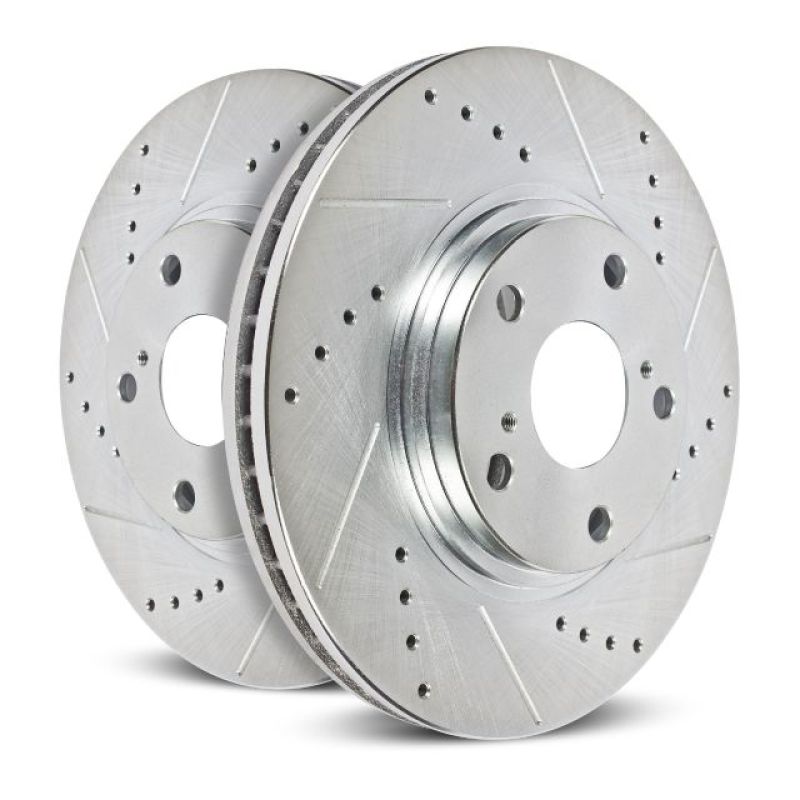 Tesla Model X Power Stop Rear Evolution Drilled & Slotted Rotors, Pair, 2016-2021