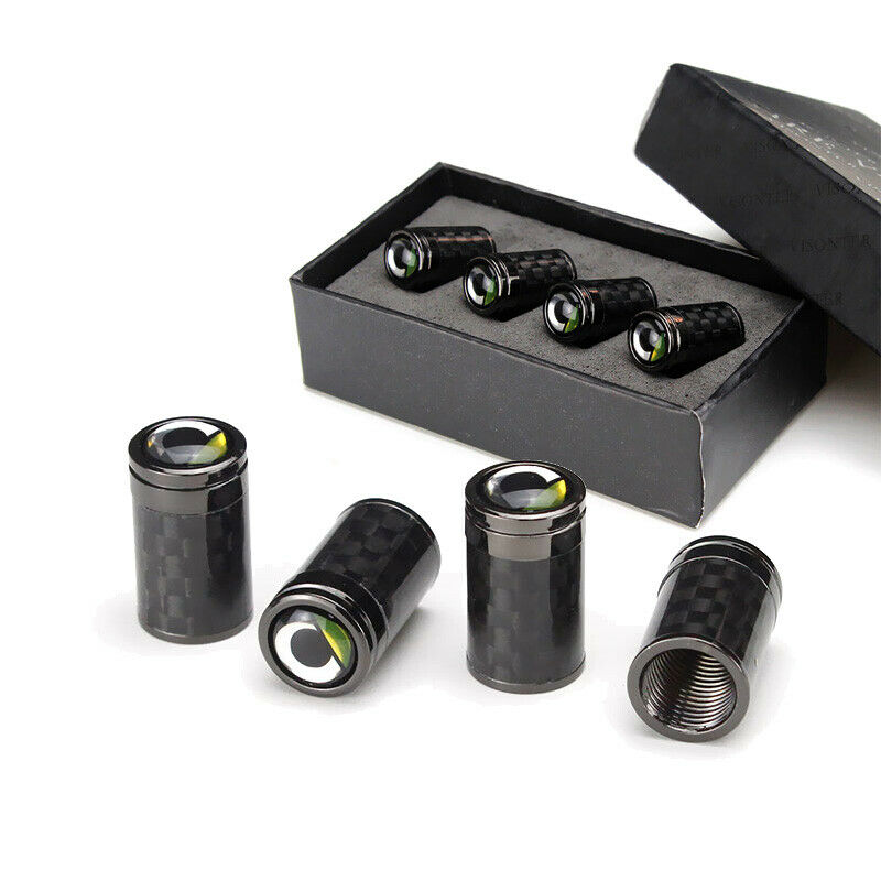 Smart Car Fortwo Valve Stem Caps, Titanium Carbon Fiber Black with Logo